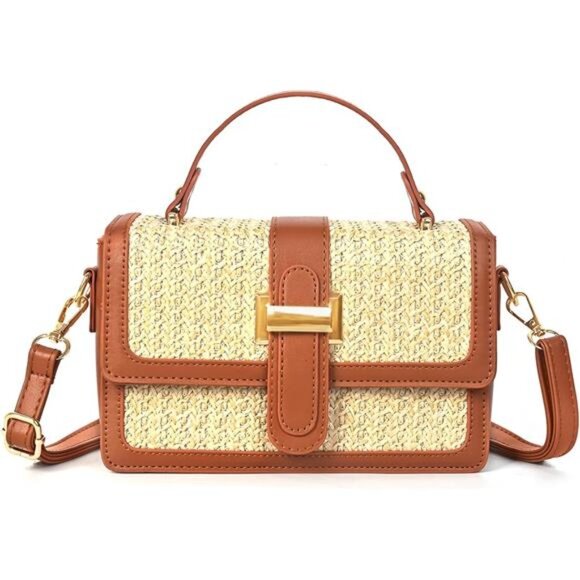 Summer Straw Crossbody Bags Beige Brown - Picture 1 of 3